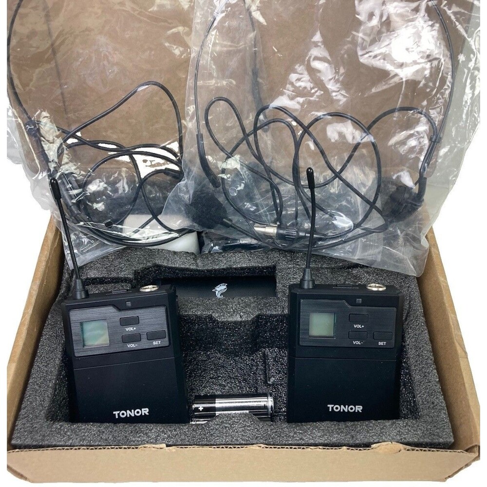 TONOR TW632 Dual Wireless Headset Lavalier Microphone System UHF 2 Mics PA